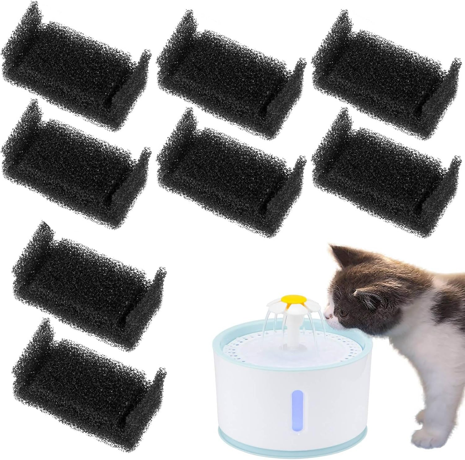 Sponge Filter for Cat Fountain, Drinking Fountain, Foam Filter, Pack of 8 Replacement Pet Fountain, Foam Filter, Cat Drinking Fountain, Sponge Foam Filter, for Pet Dog Cat Fountain image number 5
