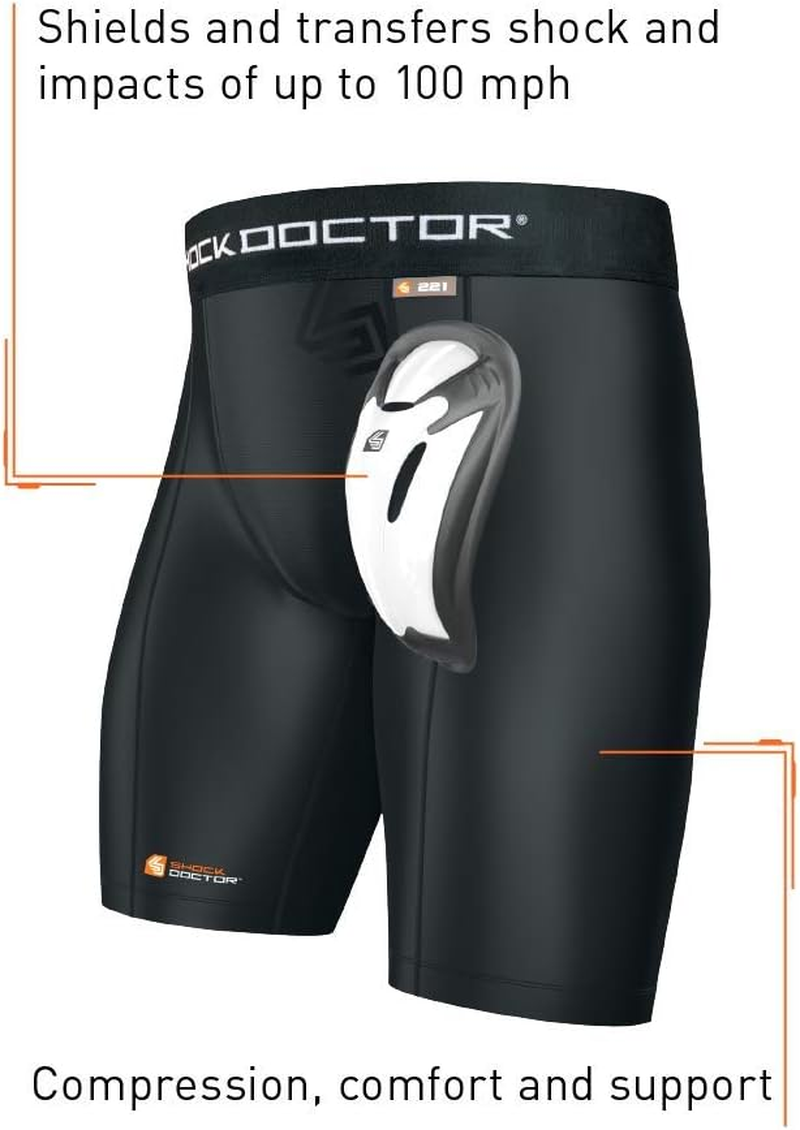 Shock Doctor Compression Shorts with Bio-Flex Supporter Cup Included. Youth & Adult Men