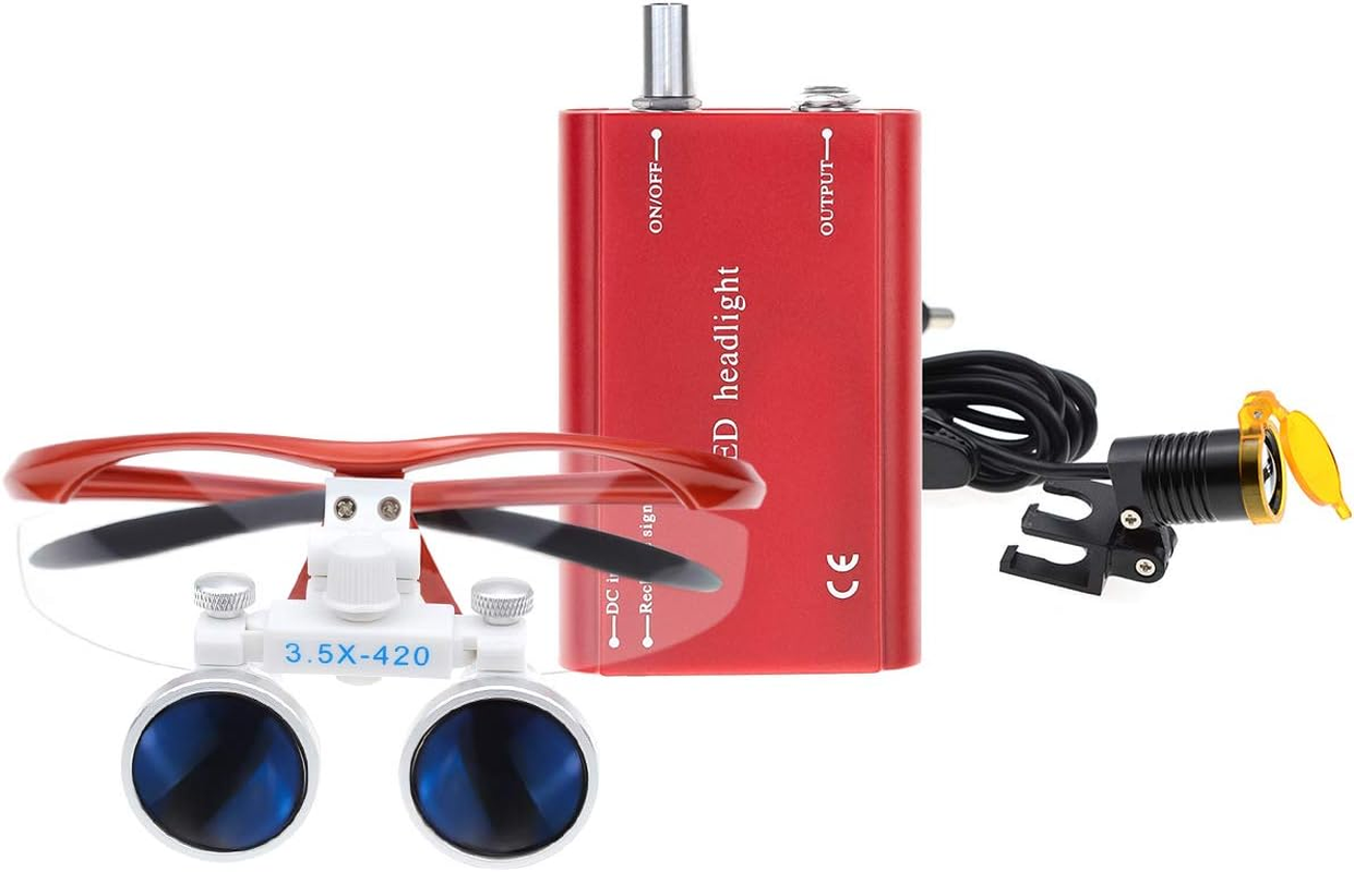 Tankredrug 3.5X420Mm Loupe with 3W LED Headlight Plastic Optical Clip Filter Large Working Distance, Portable Plastic Headlamp Red Aluminum Box image number 2