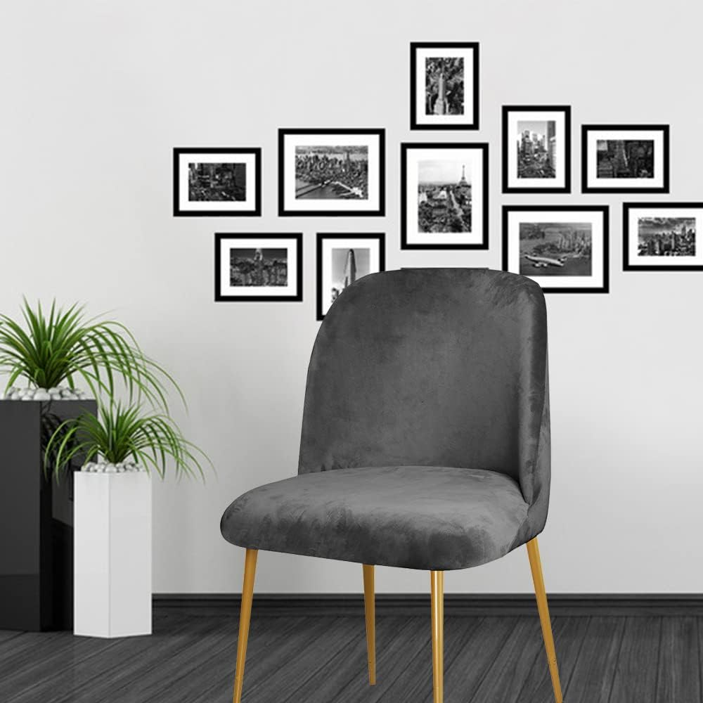 GAWEKIQE Curved Short Back Smoky Gray Armless Accent Chair Slipcover Velvet Upholstered Side Dining Room Chair Cover for Home Decor Living Room Ceremony Set of 4 - 4, Blue image number 4