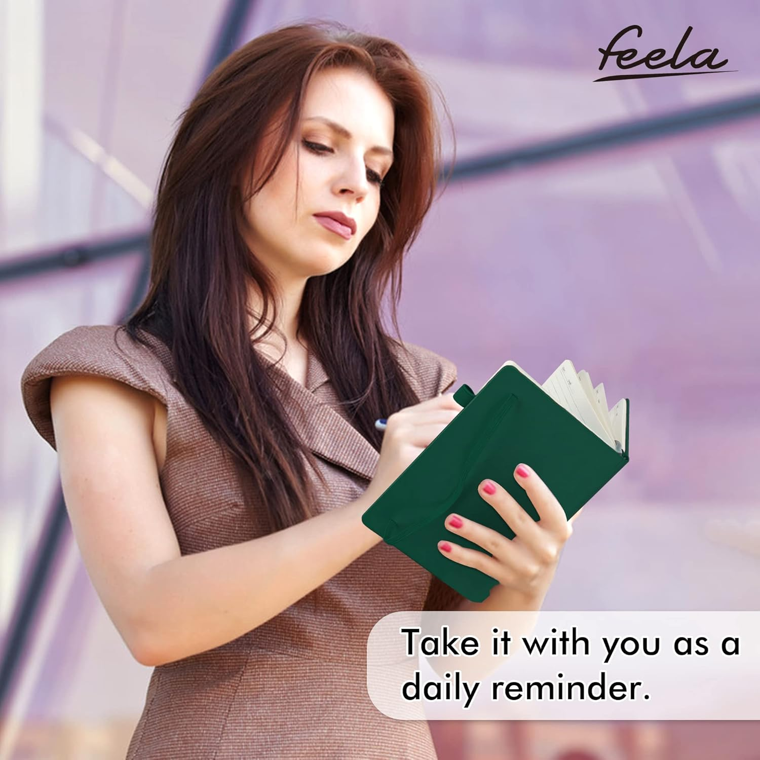 Feela 3 Pack Notebook Journals Bulk with 3 Black Pens, A5 Hardcover Notebooks Classic Ruled Lined Journal Set with Pen Holder for Work Business Journaling Note Taking, 120 GSM, 5.1&rdquo;X8.3&rdquo;, Dark Green image number 2