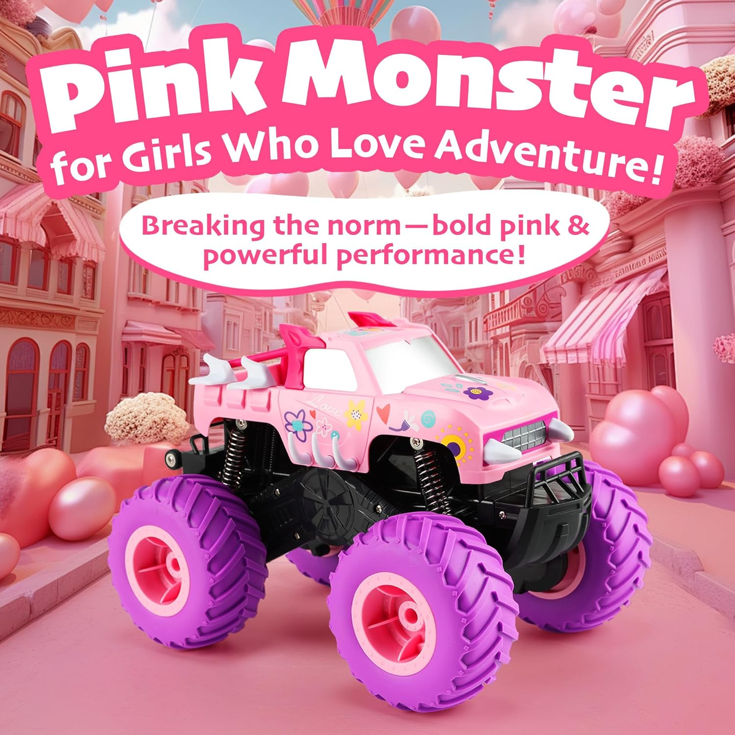 Threeking 1:16 Waterproof Monster Truck Pickup Toys RC Cars Amphibious Remote Control Car Truck 4WD All Terrain Off-Road Toy for 4 5 6 7 8 9 10 11 12 Year Old Boys Girls Toys Gifts Presents Pink