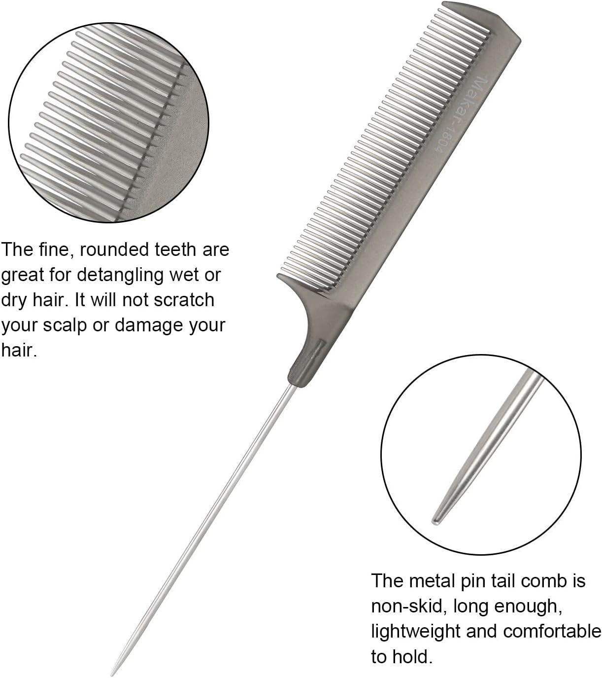 Xinyee Rat Tail Comb Black Fine-Tooth Metal Pin Hairdressing Hair Style Brush Adding Volume Detangling Brush image number 3