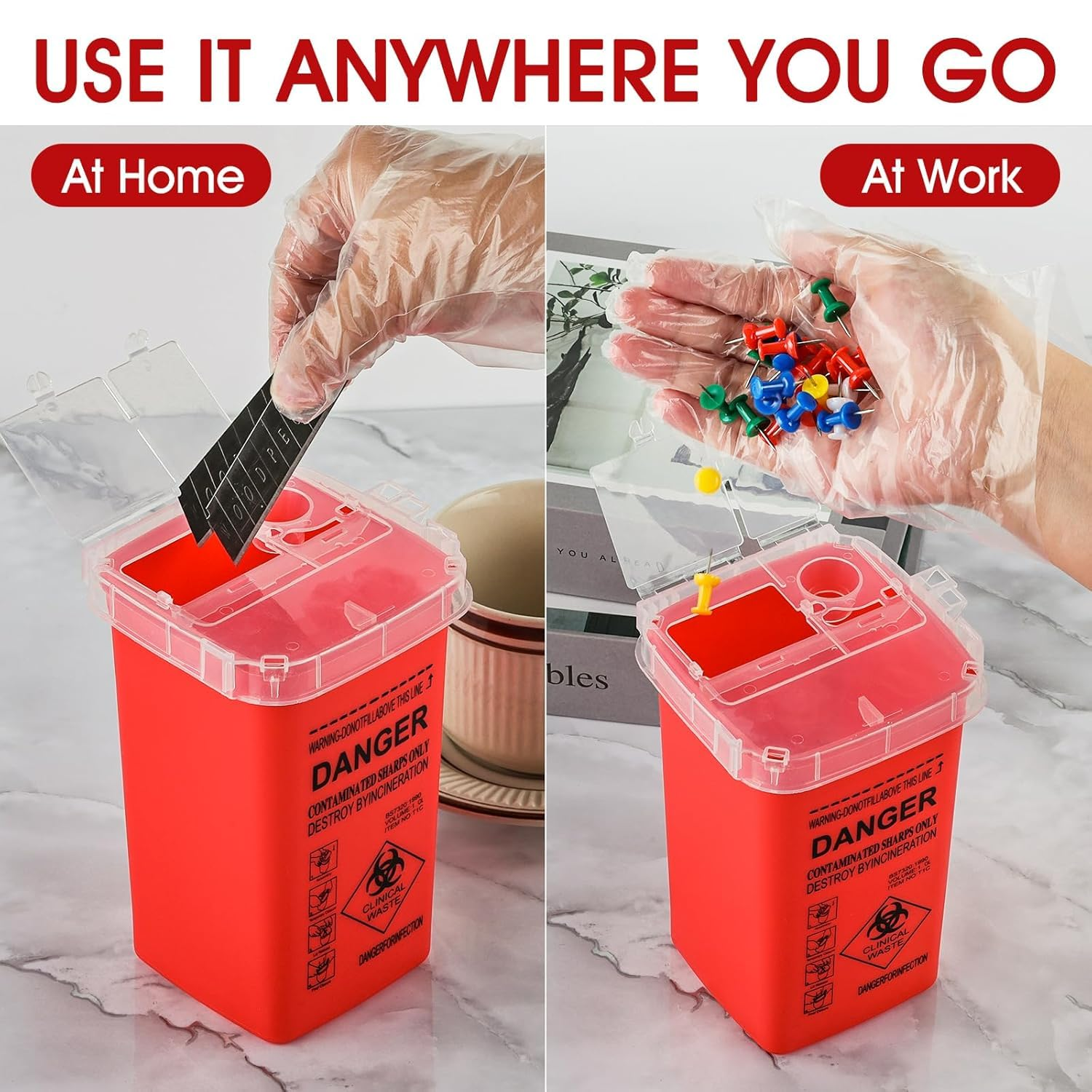 Portable Sharps Container, Designed for Safe and Convenient Handling of Insulin Needles, Pen Needles, and Other Medical Sharps during Travel or at Home and Office, 2 Packs image number 1