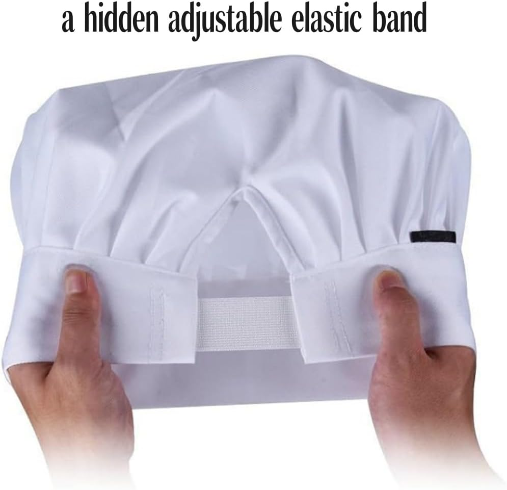 Goxfaca 2 Pcs Chef Hat, Adult Elastic Cooking Chef Cap, Adjustable DIY Bakery Hats, White Kitchen Catering Baker Caps, Bakers Hat for Cooking, Baking, Pizza Part image number 4