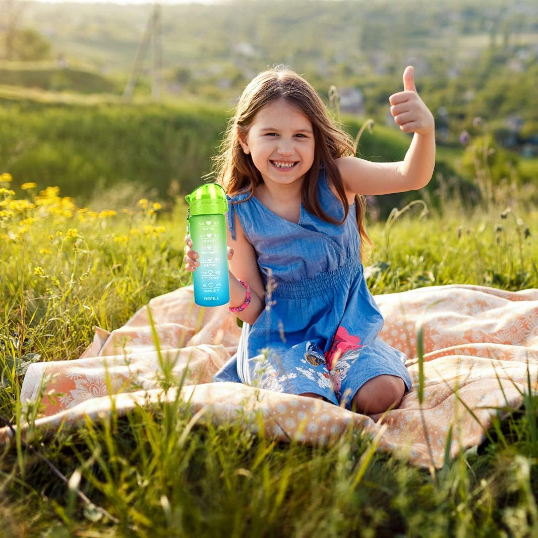 XACIOA 18Oz Water Bottle Kids with Straw,Drink Bottle with Time Marking Leakproof BPA Free,Ensure You Drink Enough Water Throughout the Day for Fitness and Outdoor Enthusiasts
