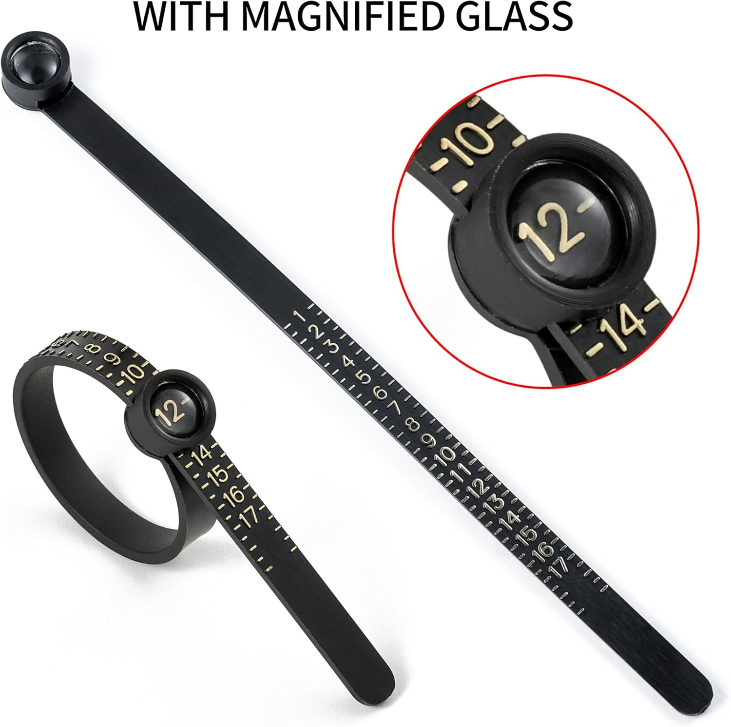 Ring Sizer Measuring Tool Kit, 27 PCS Stainless Steel Measuring Ring Tool, US Ring Size 0-13 with Half Size, 2 PCS Reusable Finger Size Tape with Magnified Glass 1-17 USA Rings Size image number 4