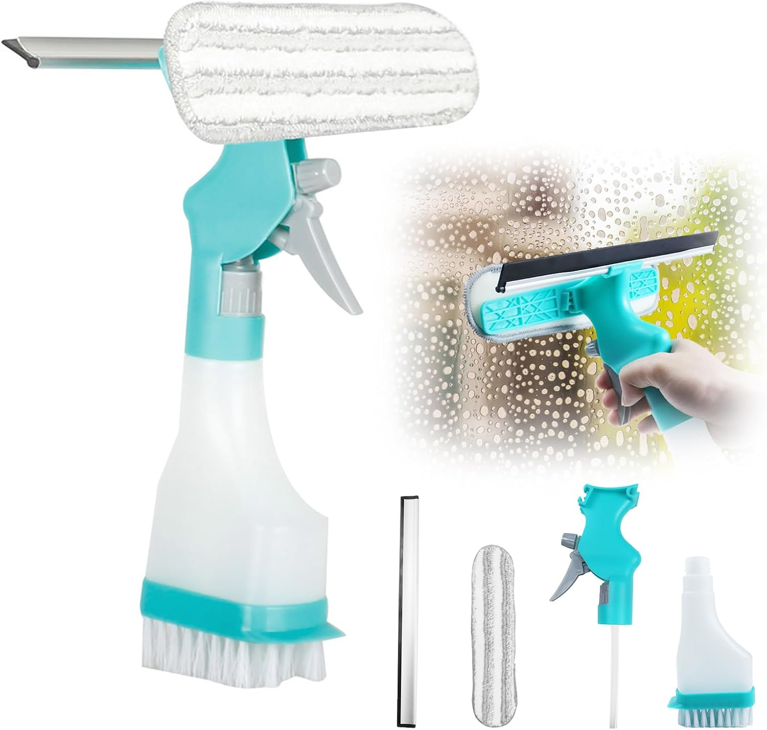 PIWOSGOL Window Cleaner with Spray Bottle, 4 in 1, Removable Window Cleaner, Double Sided Window Cleaning Set, Spray Wiper, Wiper with Spray Function, for Windows, Mirrors, Tiles, Car image number 5