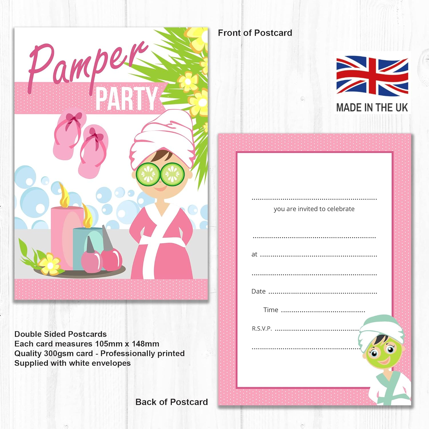 Olivia Samuel 20 X Pamper Party Invites from A6 Double Sided Cards with Envelopes image number 3