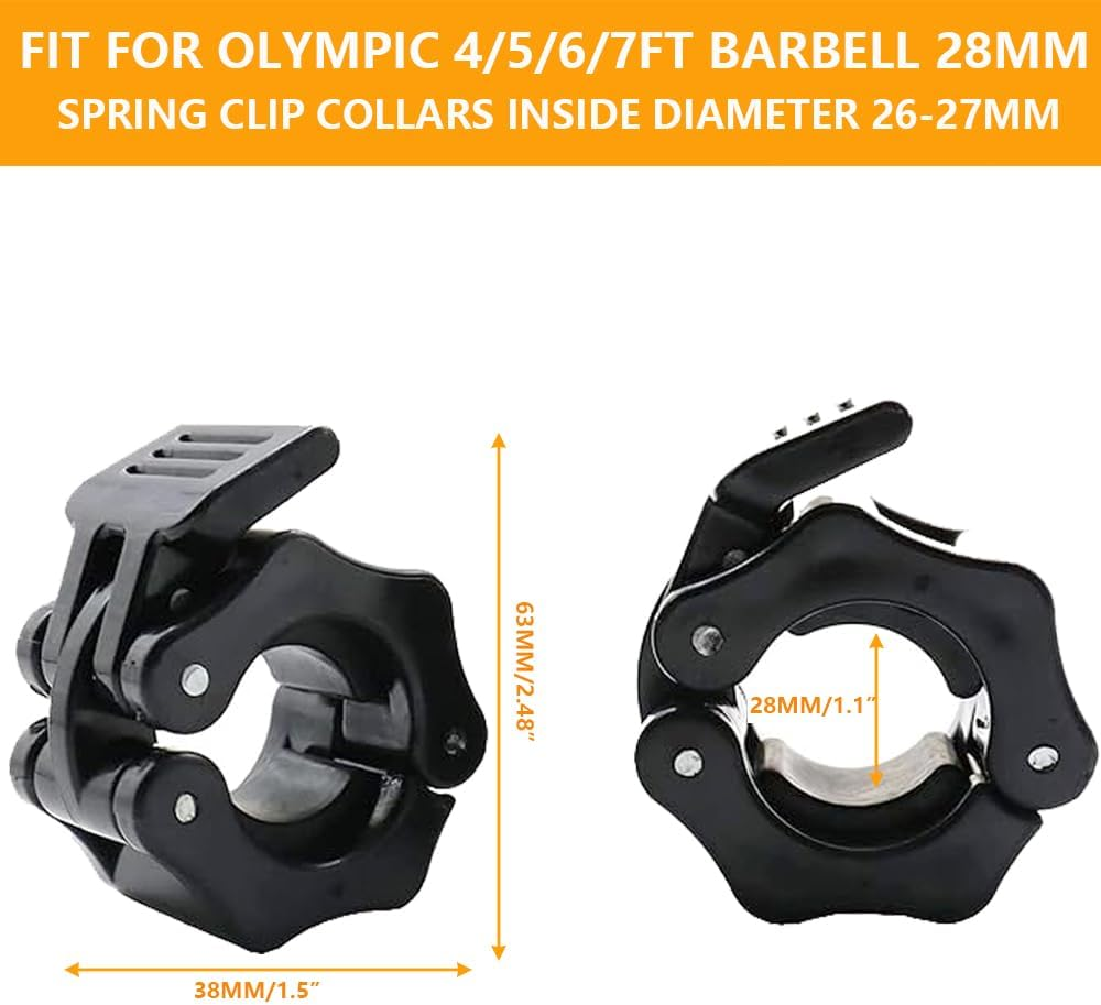 Barbell Clamps, Stainless Steel Spring Collar Clips and ABS Locking Barbell Collar, Pack of 4 Exercise Collars Quick Release Fitness Bar Clips Weight Lifting Dumbbell Weight Bar Clamps