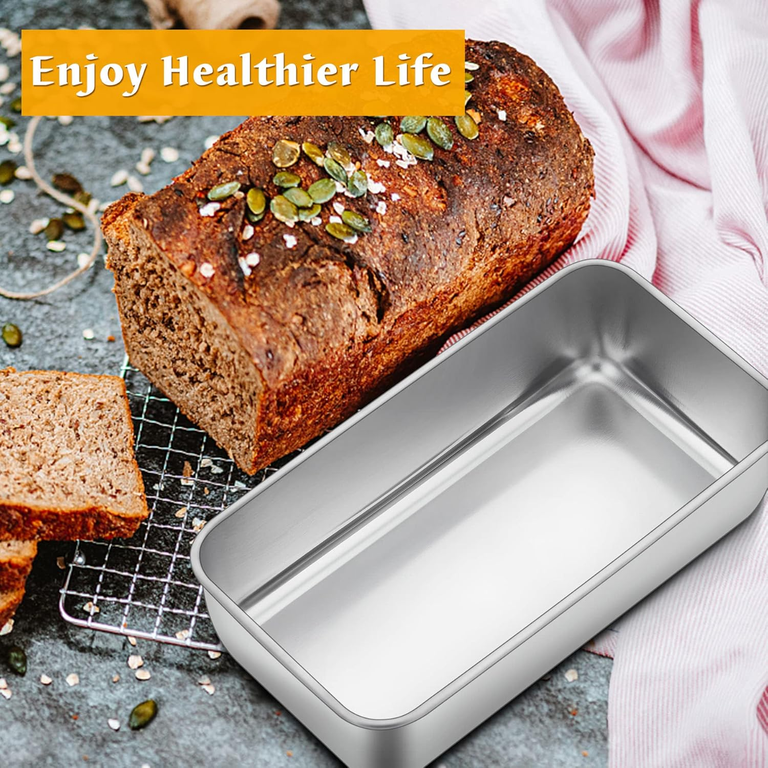 Haware Loaf Tin, Stainless Steel 2Lb Bread Loaf Pan- Bread Oven Tin for Baking Banana Cake/Meat Loaf/Lasagna, 23.5 X 12.5 X 6.5Cm, Healthy & Durable, Brushed Surface & Dishwasher Safe image number 4