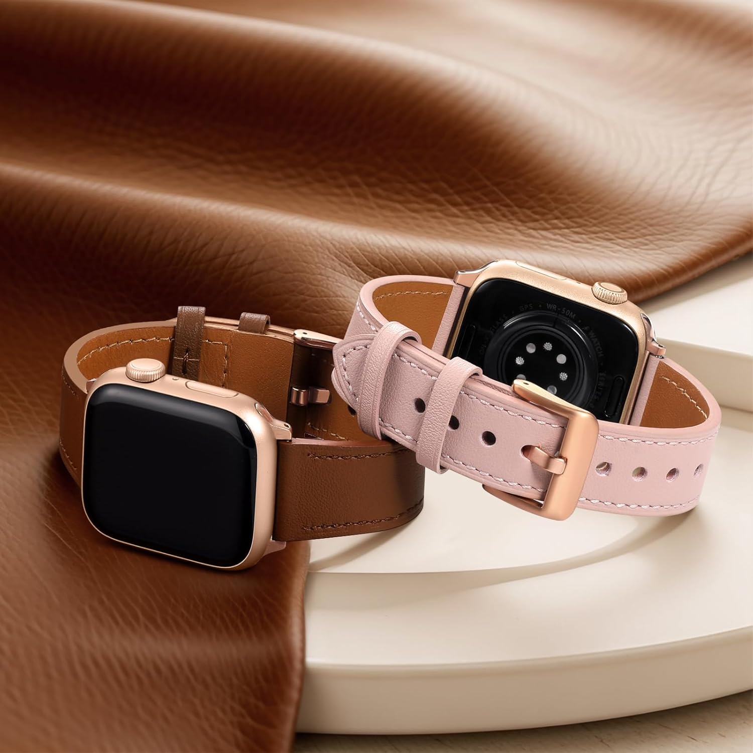 WJK Compatible with Apple Watch Series 11 10 9 8 7 6 5 4 3 2 1 SE and Iwatch 38Mm 40Mm 41Mm 42Mm Women Men, Top Grain Genuine Leather Replacement Wristband for Apple Watch, Multi Colors image number 4