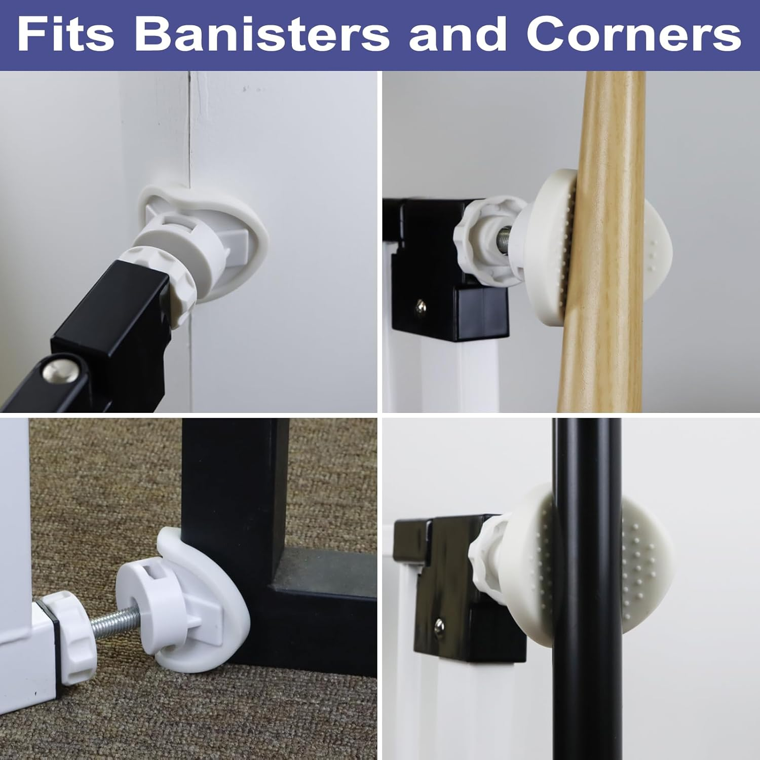 Baby Gate Banister Adapter (2 Pack) Universal Hardware for Pressure Mounted Gate - Stairs to Wall Parts for Pets - Extender for Banisters, White image number 4