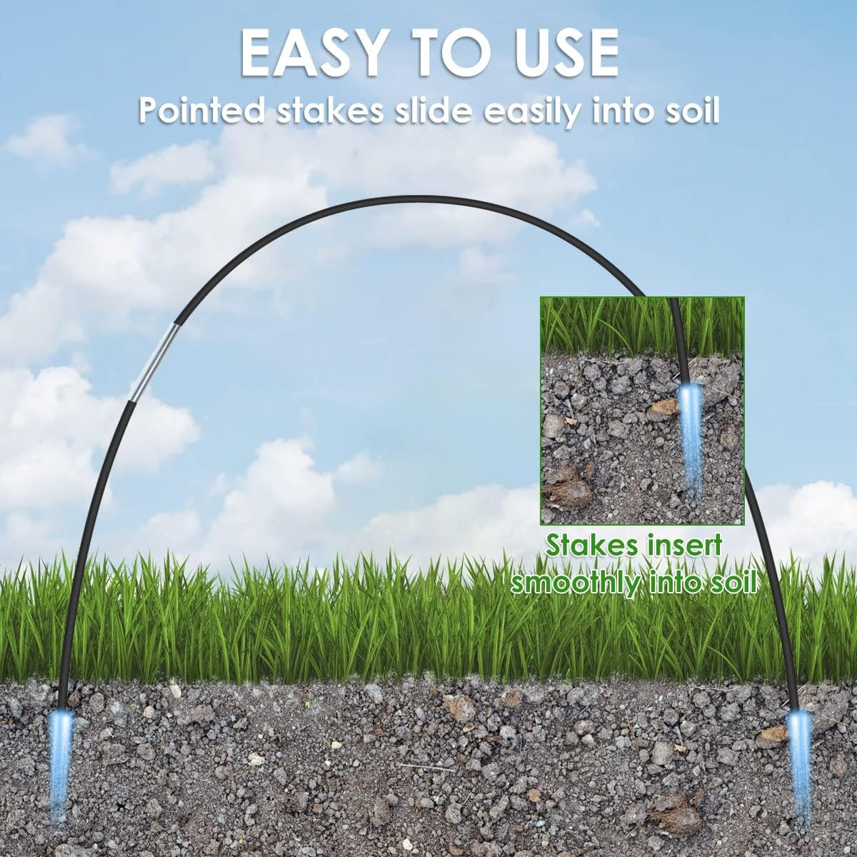 Greenhouse Hoops Grow Tunnel Garden Hoops Kit with Spikes and Clips Detachable Fiberglass Grow Tunnel Frame Greenhouse Tunnel for Winter Frost Protection Raised Bed Garden (21Pcs) image number 4