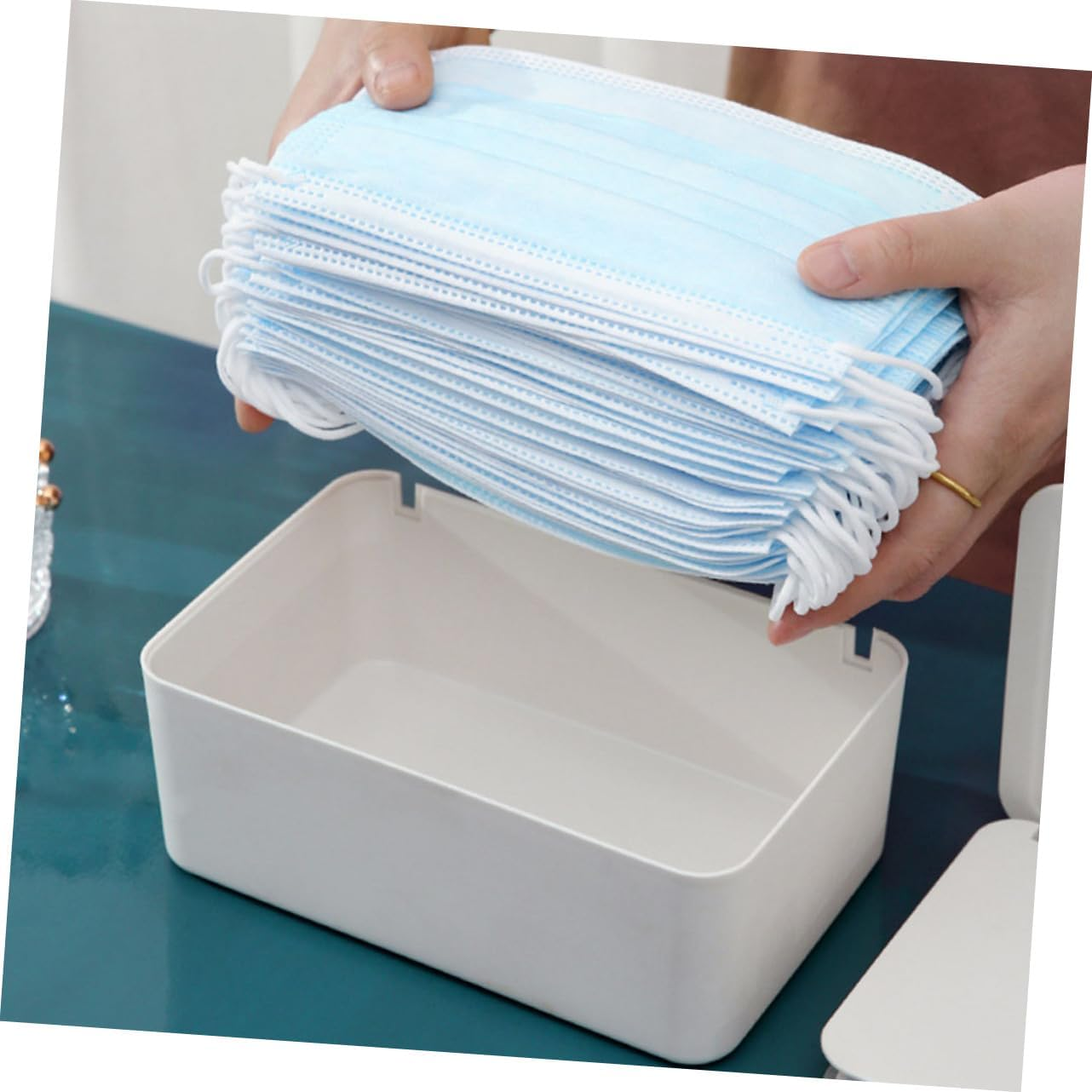 CHILDWEET Mask Storage Box for Home Mask Holder Case Multifunctional Box Capacity Dustproof Beautiful Lid Design
