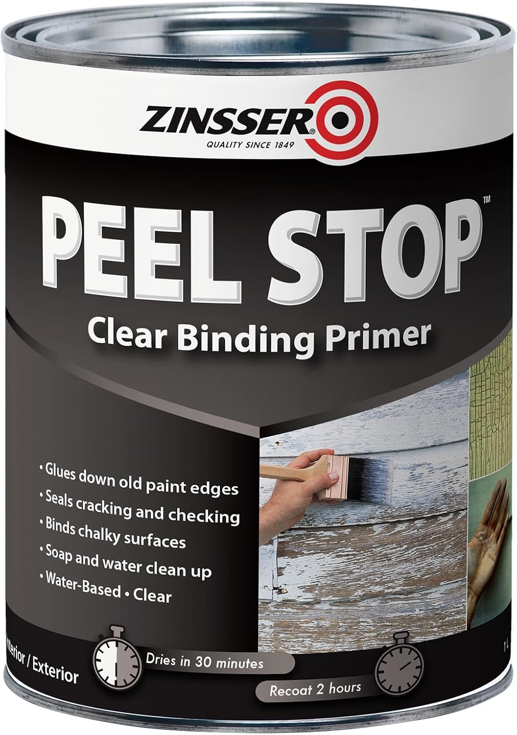 Zinsser Peel Stop Triple Thick Primer &ndash; Peel-Resistant, Water-Based, High-Binding, Flexible, Fast-Drying, Crack Sealing, White Finish, for Interior & Exterior Surfaces, White, 946 Ml (Pack of 4)
