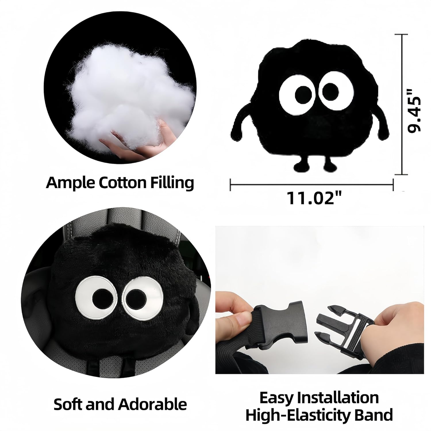 Car Headrest Pillow 2PCS Cute Big-Eyed Sprite Car Headrest Pillows Travel Neck Pillow Comfortable Neck Support - Plush Comfort Neck Cushions for Cars, Home & Office image number 5