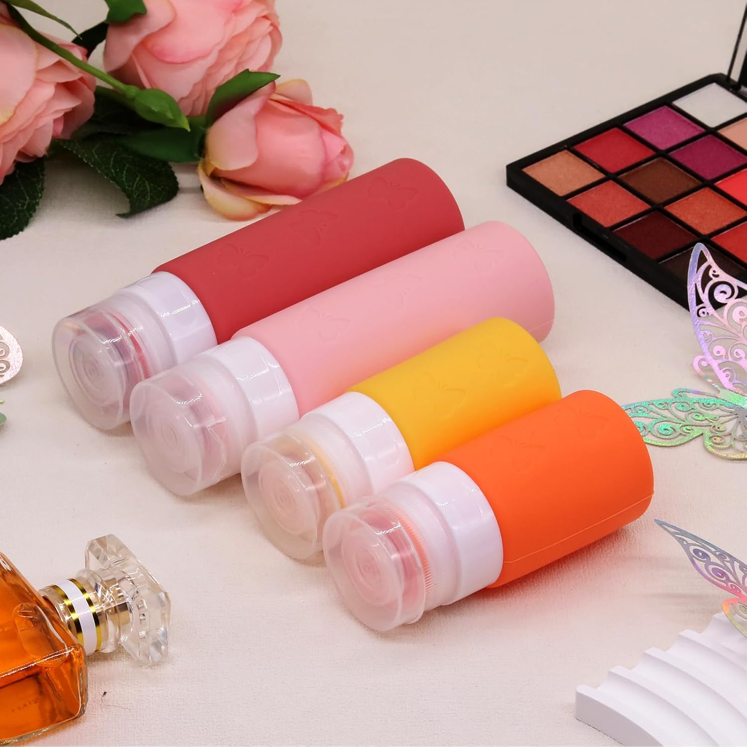 26 Pcs Travel Bottles Set for Toiletries, Squeezable Travel Bottles for Toiletries, Empty Leak Proof Refillable Silicone Travel Containers Set for Shampoo Conditioner, TSA Approved Travel Accessories - Orange/Yellow/Light Pink/Peach image number 2