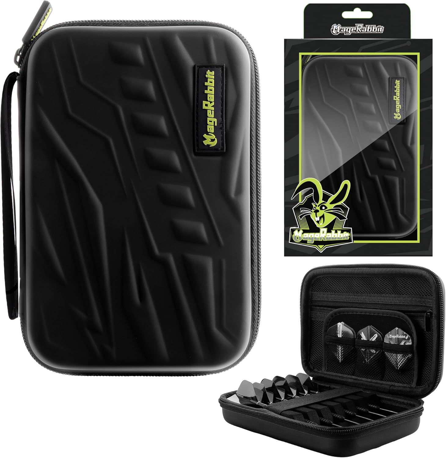 Magerabbit Darts Case, Storage for 6 Darts, Tips, Shafts and Flights, Carrying Case (Black)