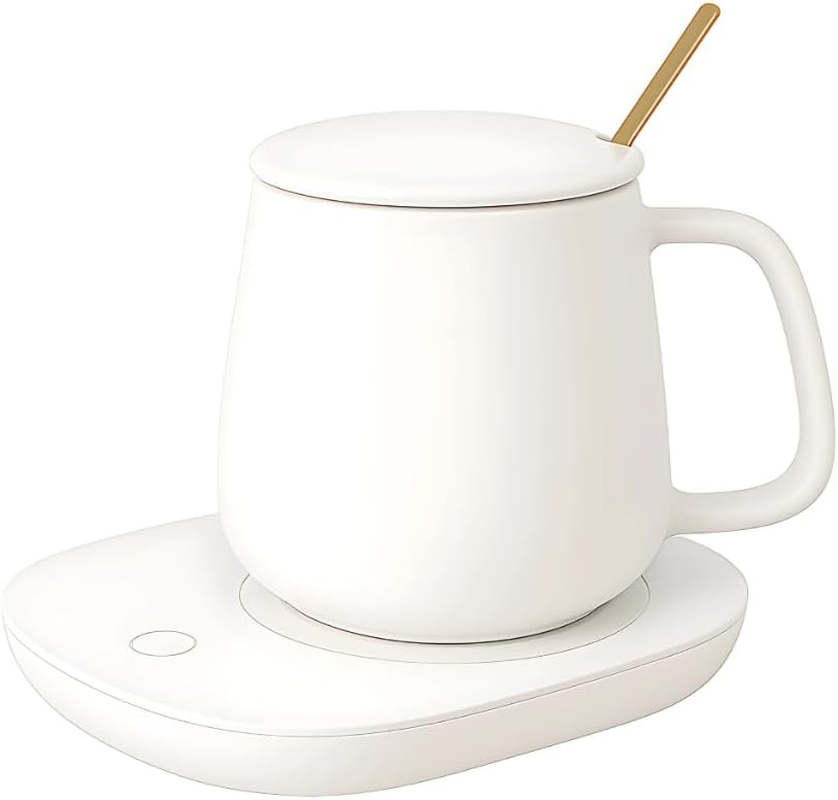 Smart Electric Coffee Mug Warmer with Ceramic Mug Included &ndash; Desktop Beverage Heating Plate for Office & Home &ndash; Keeps Coffee, Tea, Milk, Hot Chocolate or Water Warm Auto Shut off Safety Design (White) image number 5