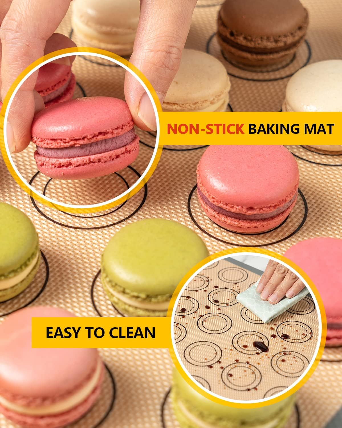 Macaron Silicone Baking Mats, Katbite Silicone Macaroons Baking Mat Set of 2 Half Sheet (11 5/8" X 16 1/2") Reusable & Nonstick Macarons Baking Supplies Silicone Bakeware Mats for Macarons Cookies
