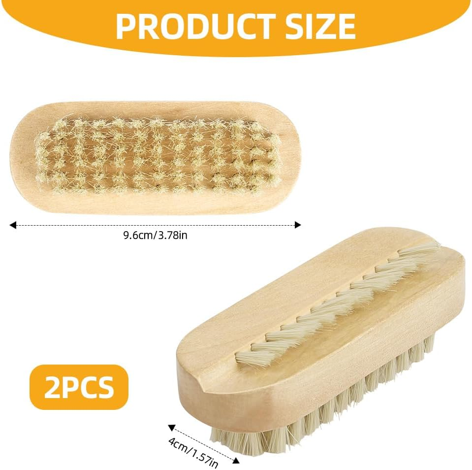 AYBUY 2 Pack Double Sided Wooden Nail Brush, Boar Bristle Nail Cleaning Brush, Nails Scrubber for Manicure and Pedicure Grooming image number 6
