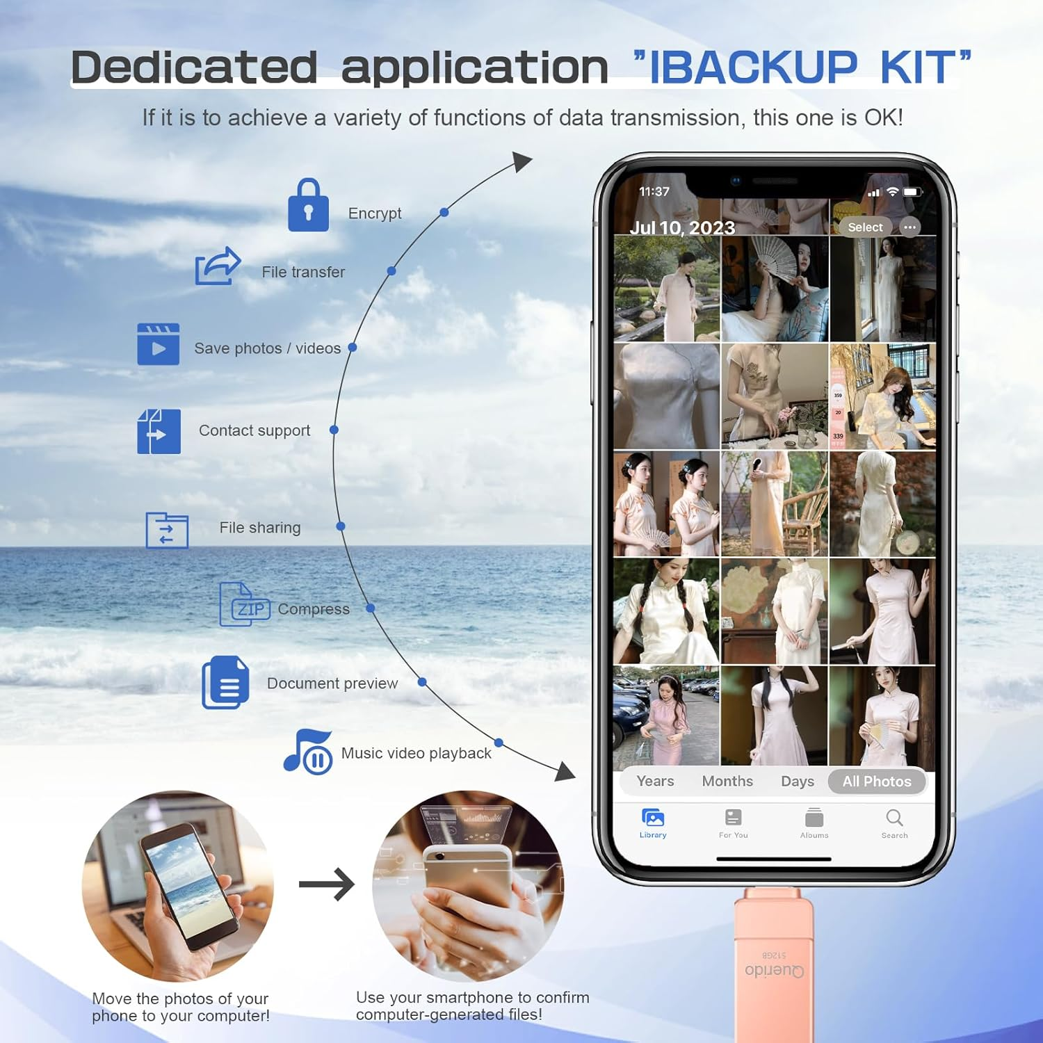 Querido Apple Mfi Certified 512G USB 3.0 Flash Drive for Iphone, Photo Stick, Thumb Drive, External Storage for Pc/Ipad/More Devices - Pink image number 1