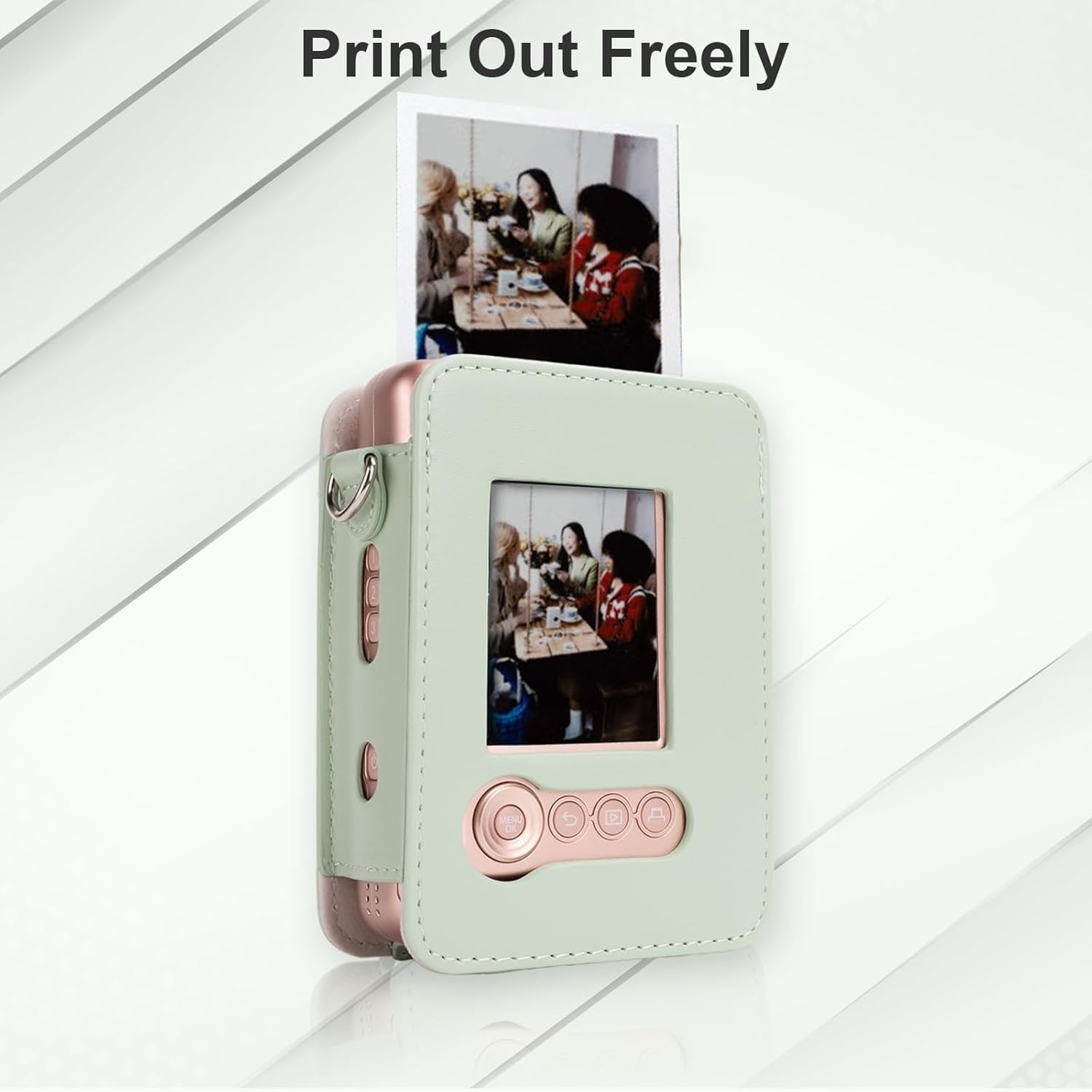 VOVMOEYA Protective Case for Instax Mini Liplay, PU Camera Case for Fuji Instax Mini Liplay Hybrid Instant Camera with 2 LCD Tempered Films with Adjustable Neck Strap, Quick Detachable, Matcha Green - Brown image number 7