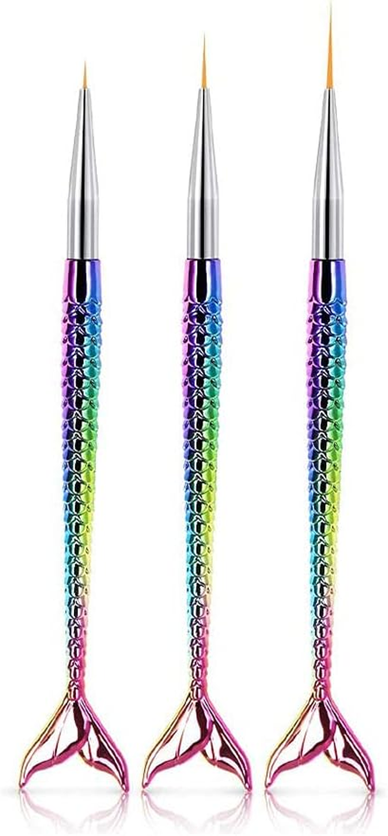 ANCLLO Pack of 3 Nail Art Brushes, Professional Nail Art Brushes, Colourful Fishtail Brushes, Dotting Tool Pieces, Nail Art Liner Brush, Nail Art Painting Liner Pen image number 1