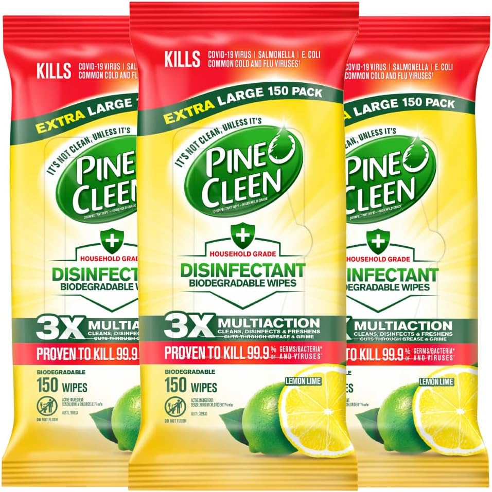 Pine O Cleen Disinfectant Wipes Lemon Lime 450 Pack (3 X 150) image number 1