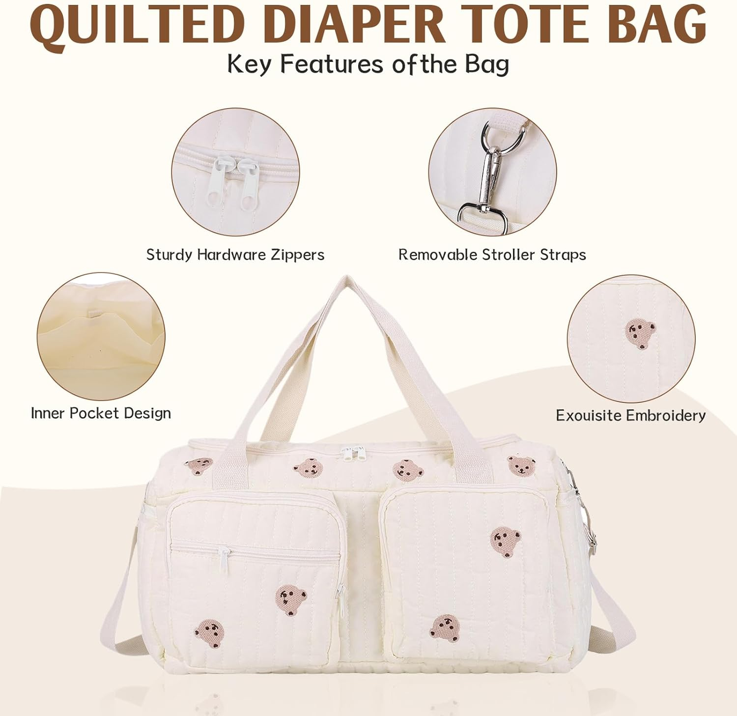 Floral Quilted Duffle Bag for Women Cotton Coquette Bag Large Floral Travel Duffle Weekend Bag with Adjustable Carry Strap - White image number 4