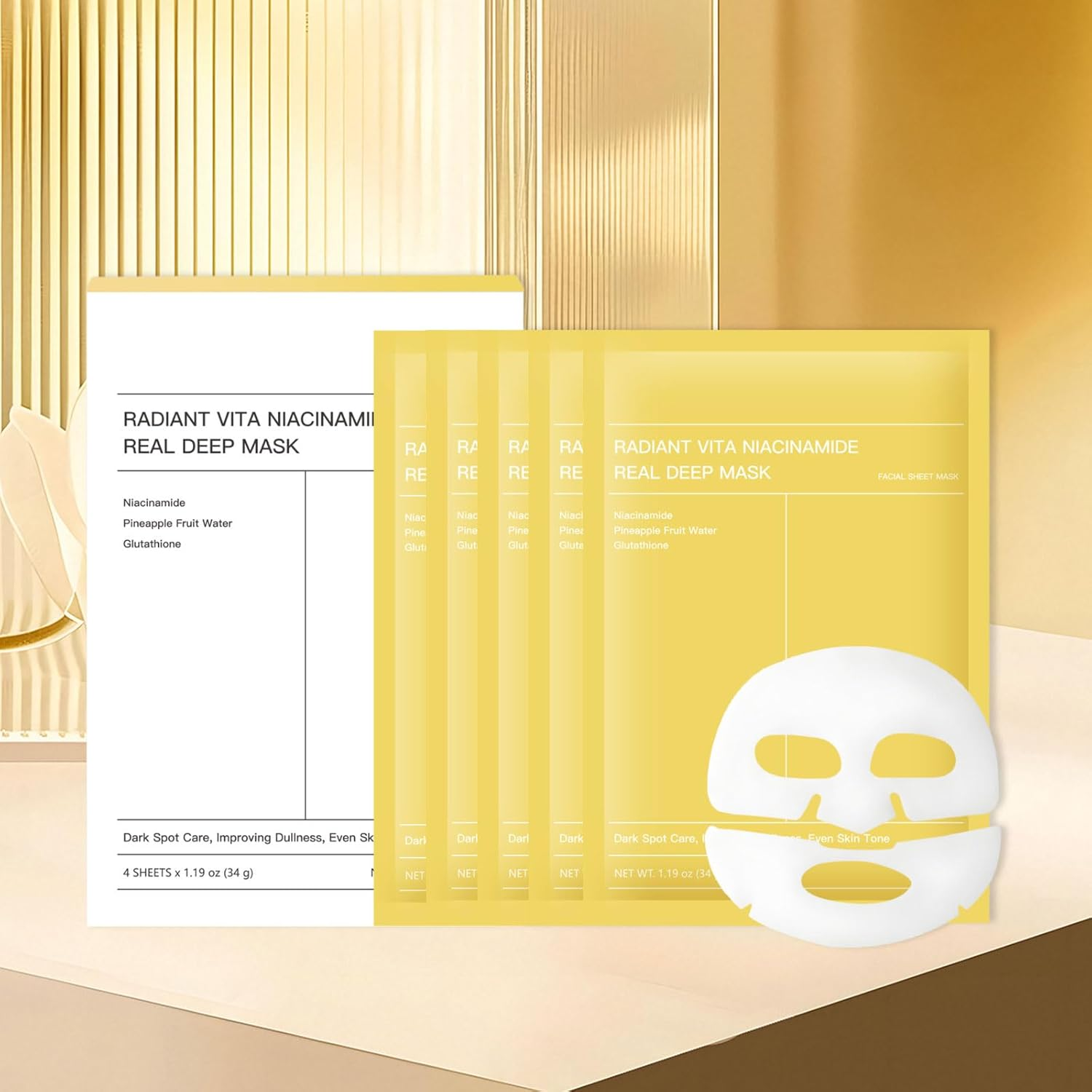 4 Pcs Collagen Face Mask,Nighttime Moisturizer,Bio Collagen Face Mask,Overnight Face Mask,Face Mask Skincare, Improves Facial Elasticity and Moisturization(Yellow) image number 4