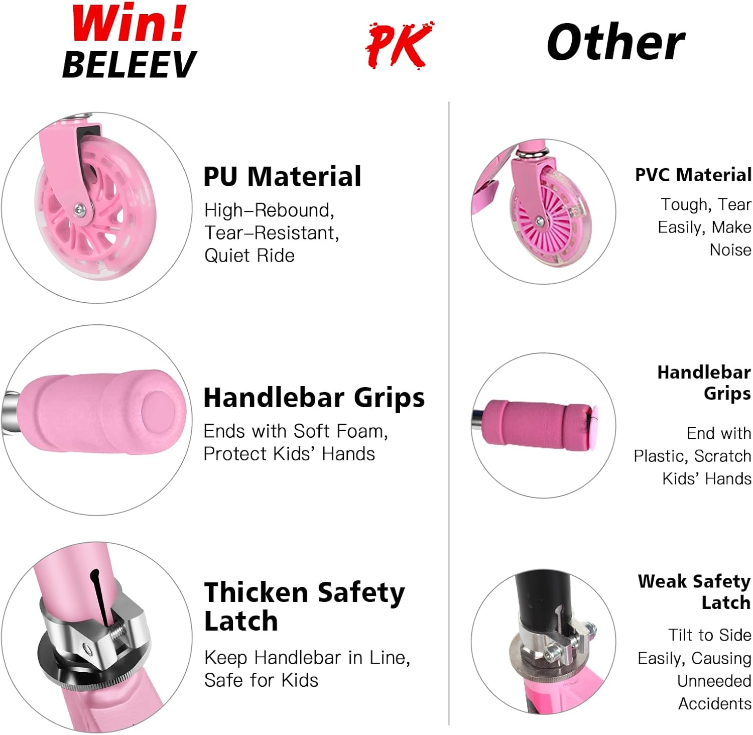 BELEEV V1 Scooters for Kids, 2 Wheel Folding Kick Scooter for Girls Boys, 3 Adjustable Height, Light up Wheels, Lightweight Scooter with Sturdy Frame, Kickstand for Children 3 to 12 Years Old