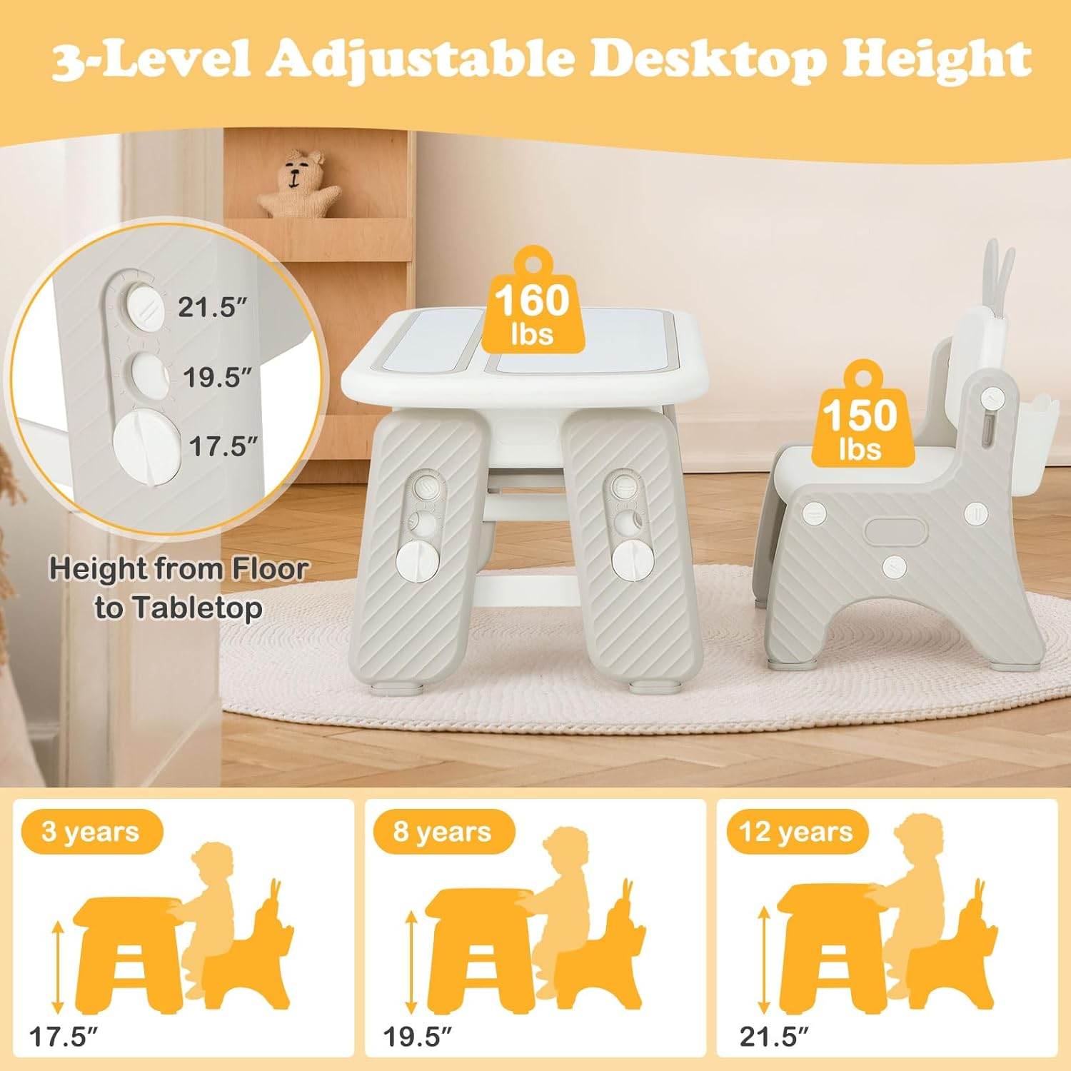 INFANS Kids Table and Chair Set, Activity Table with Magnetic Drawing Board 4 Gears Adjustable Height Bookshelf Watercolor Pens, Toddler Plastic Furniture Table for Playing Reading Eating image number 1