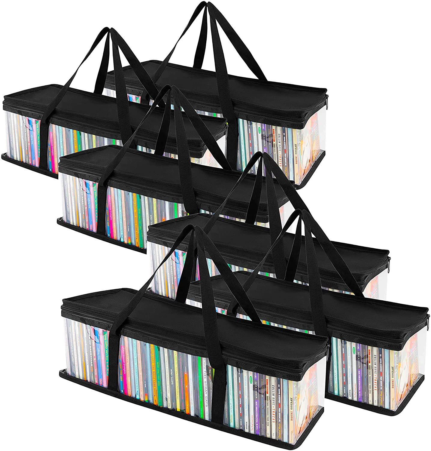 Stock Your Home CD Storage Bags (6 Pack) - Transparent PVC Media Storage - Water Resistant CD Holder Case with Handles - Clear Plastic Carrying Game Bag Storage for Cds, Albums, Video Games, Books image number 5