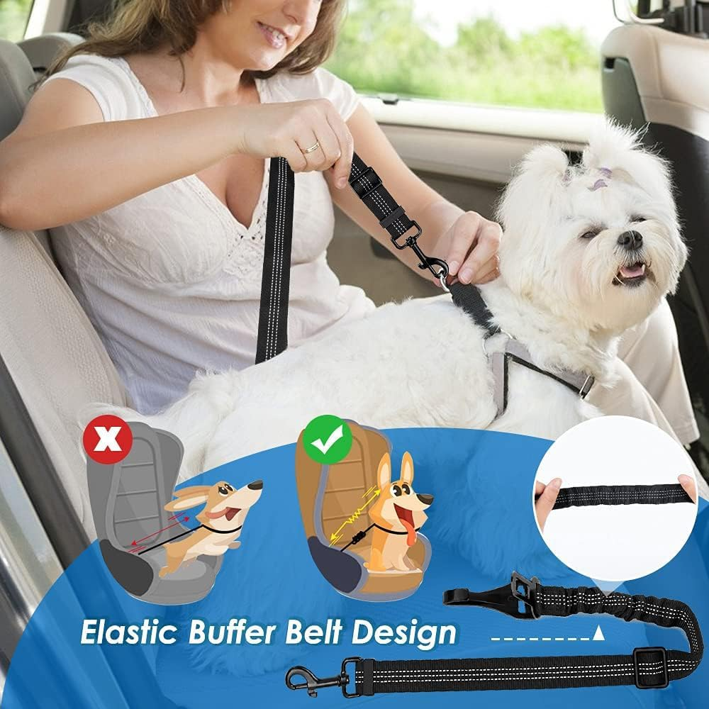 Dog Seatbelt Leash for Cars, 2 Pack Pet Safety Car Seat Belt with Adjustable Buckle & Reflective Bungee, Connect Dog Harness in Vehicle Car Dogs Restraint Travel Daily Use image number 3