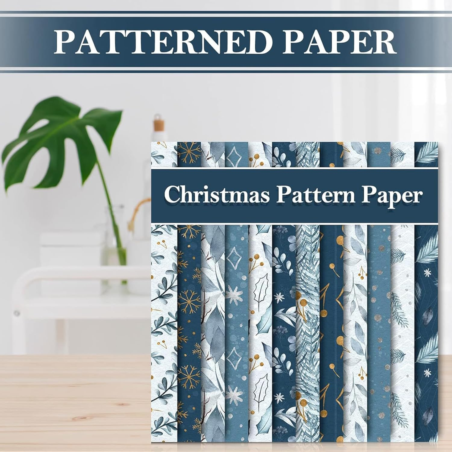 Whaline 24 Pack Christmas Pattern Paper 30X30Cm Watercolor Winter Scrapbook Paper Double-Sided White Blue Snowflake Craft Paper Folded Flat for DIY Card Making Scrapbook Photo Album Decor, 12 Designs image number 4