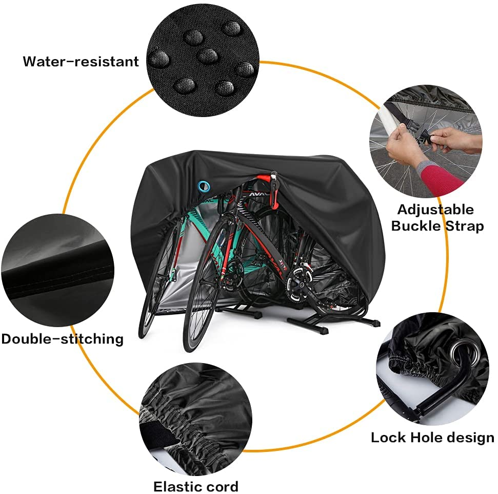 Bicycle Cover for 2 or 3 Outdoor Bikes, Waterproof Bicycle Cover for Rain, Sun, UV Dust, Wind with Locking Hole for Electric Mountain Bike image number 3