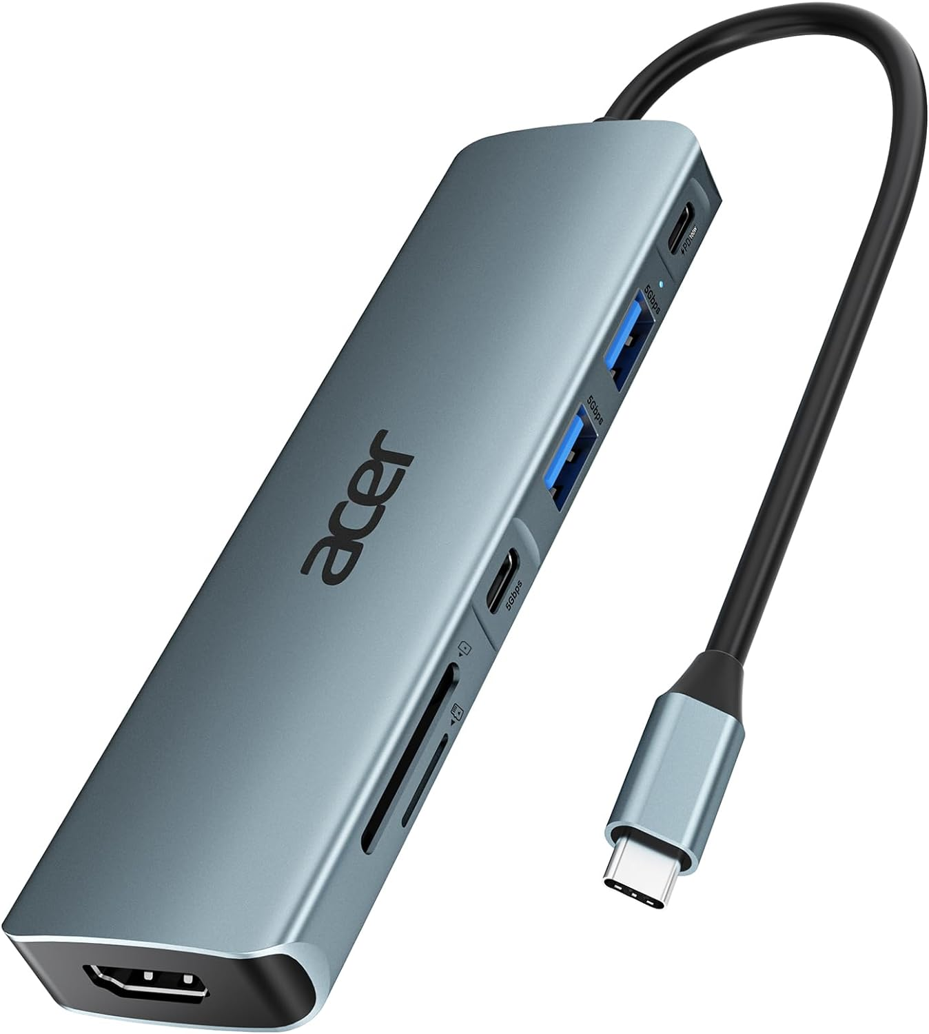 Acer USB C Hub (7-In-1) Multiport Adapter 4K HDMI, 5Gbps Type-C Data Port USB 3.1 100W Power Delivery, USB C Dongle for Ipad Pro Macbook Iphone 15 Pro