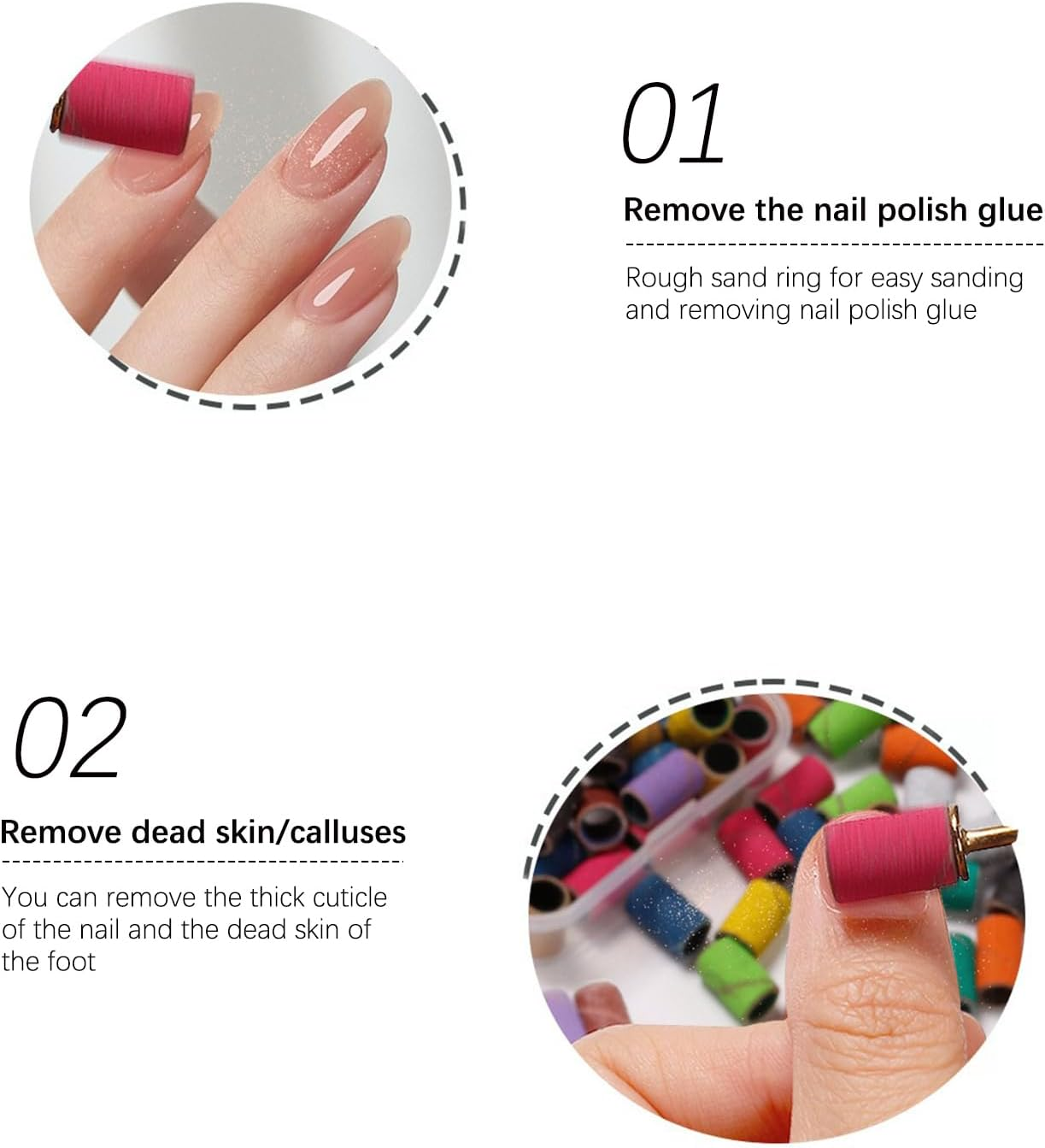 RIBHNXHI Sanding Bands for Nail Drill 100Pcs 180 Grit Pink Nail Sanding Band with 2 Pcs 3/32 Inch Nail Drill Bits Professional Manicure Pedicure Tools for Beauty Salon Accessories