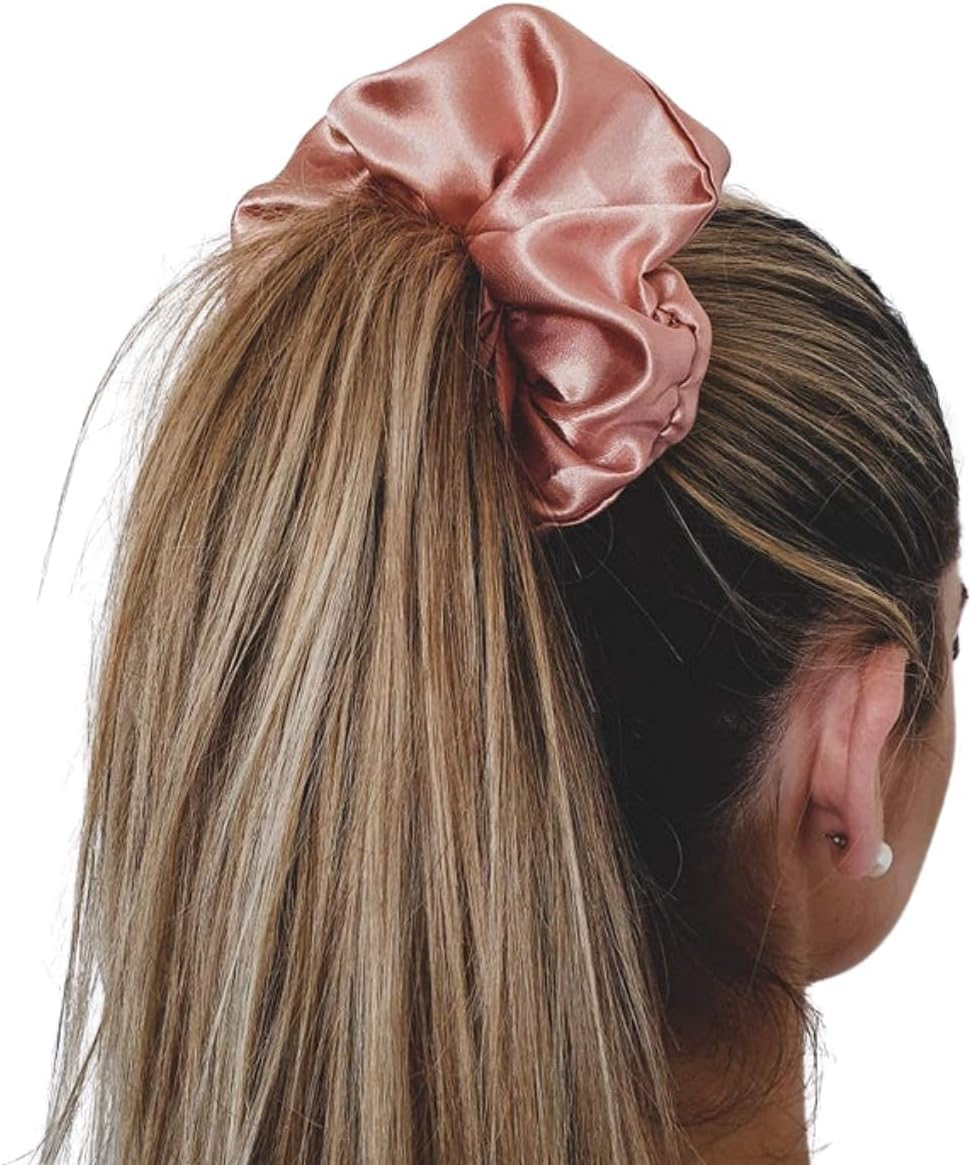 Jumbo Oversized XL Satin Scrunchies for Women Girls, Frizz Prevention, Sleep Hair Holder, Large Elastic Ties Band for Ponytail Bun, Hair Ties for Breakage Prevention (Red) image number 5