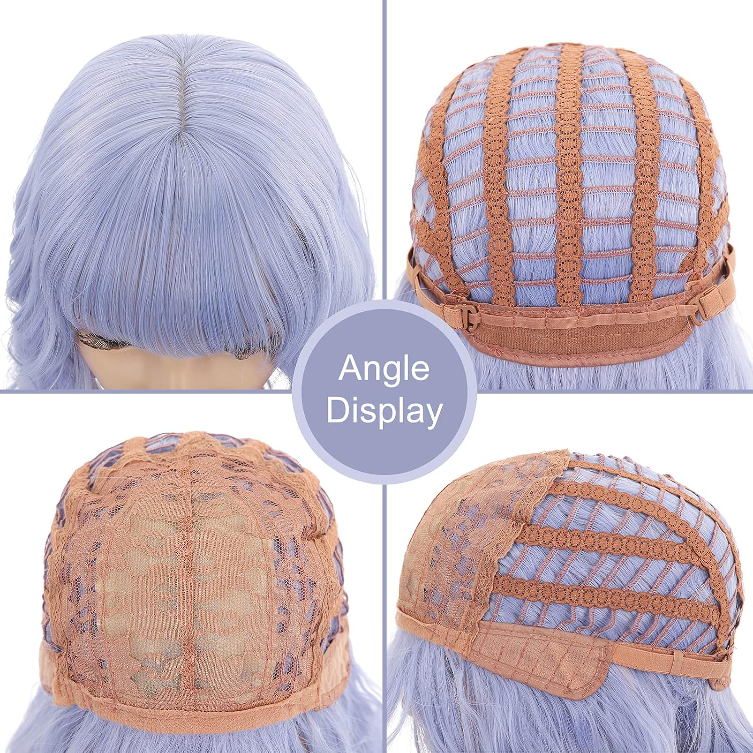 FAELBATY Light Blue Wave Bob Wigs with Bangs Synthetic Cosplay Wig for Girl Shoulder Length Wig for Women Costume Wigs Mixed Blue(12" Light Gray Blue) image number 1