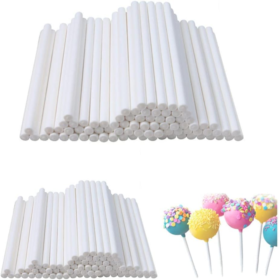 200 Pieces Cake Pop Sticks Lollipop Paper Sticks,Cake Pop Stick,Paper Sticks for Chocolate,For Funny Lollipop Making,Cookies,Dessert (White,6 Inch,4 Inch) image number 3