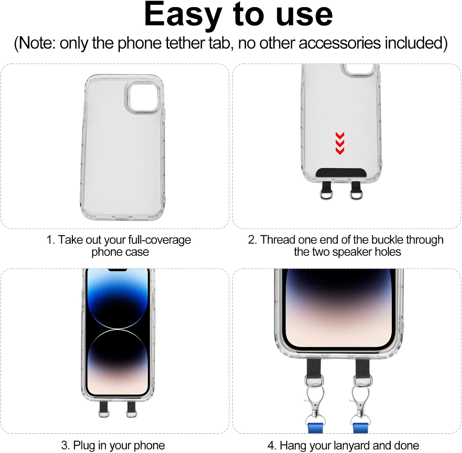 XIHIRCD 2Pcs 2 Way Phone Tether Tab, Phone Strap Patch Double Buckle Phone Lanyard Tab Cell Phone Tether Patches Phone Lanyard Patches Only for Full-Coverage Phone Cases with Two Speaker Holes, Black, image number 3