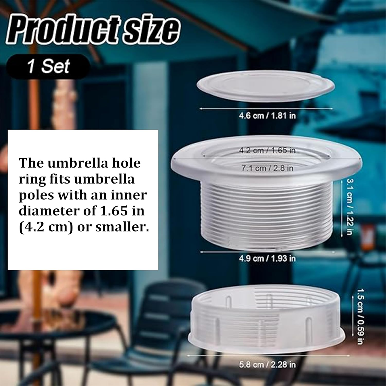 Umbrella Hole Ring Plug Cap Set,Umbrella Hole Stabilizer,Parasol Umbrella Hole Ring Plug and Cap Set,Plug-In Sunshade Hole Stabilizer,Designed for Outdoor Gardens, Swimming Pools(Transparent) image number 4