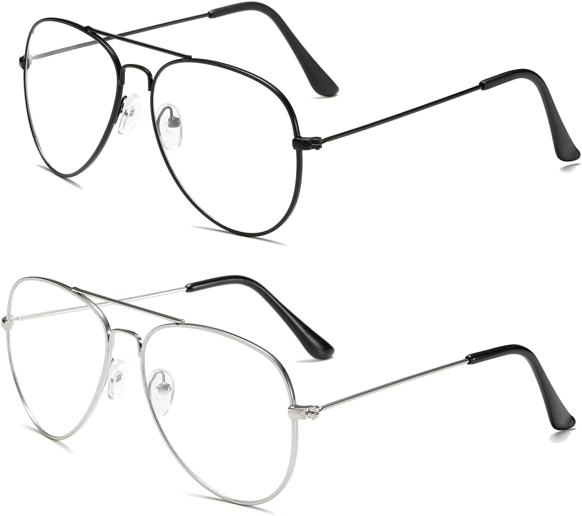 AISSWZBER Clear Aviator Glasses Lens Premium Classic Metal Frame Eyeglasses