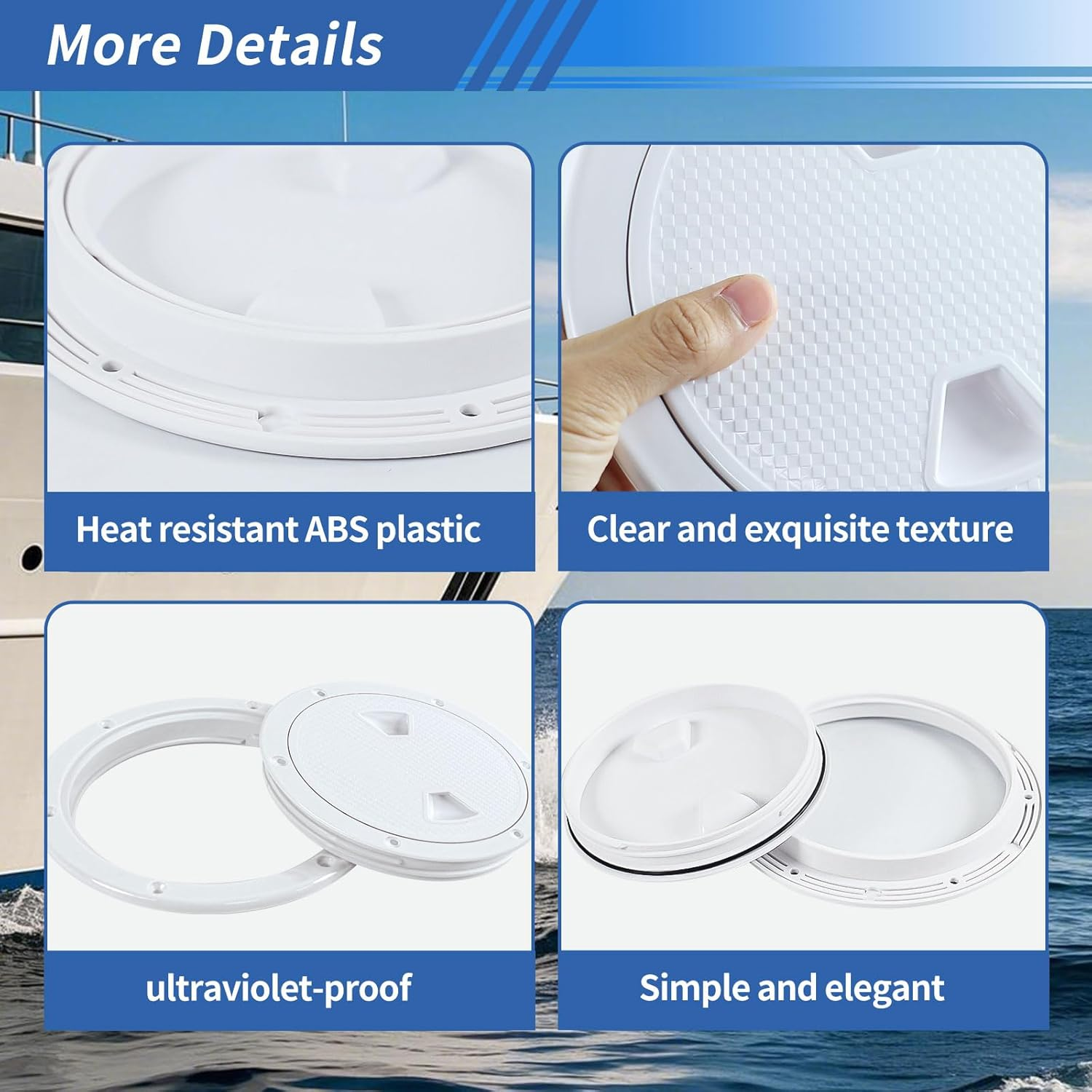 'Boat Hatch, 4'' 6'' 8'' White round Non Slip Inspection Hatch W/Detachable Cover for Marine Boat Yacht (8 Inch)'