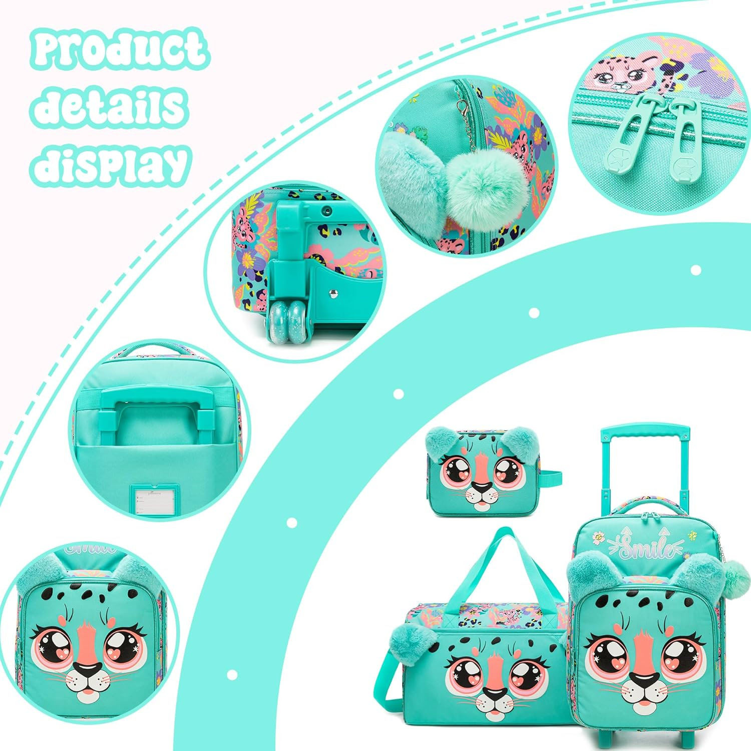 Homskiii Kids Luggage Sets with Wheels Girls Travel Softside Suitcases 16" Carry on Suitcase Airline Approved, 01 Green, 16Inch image number 6