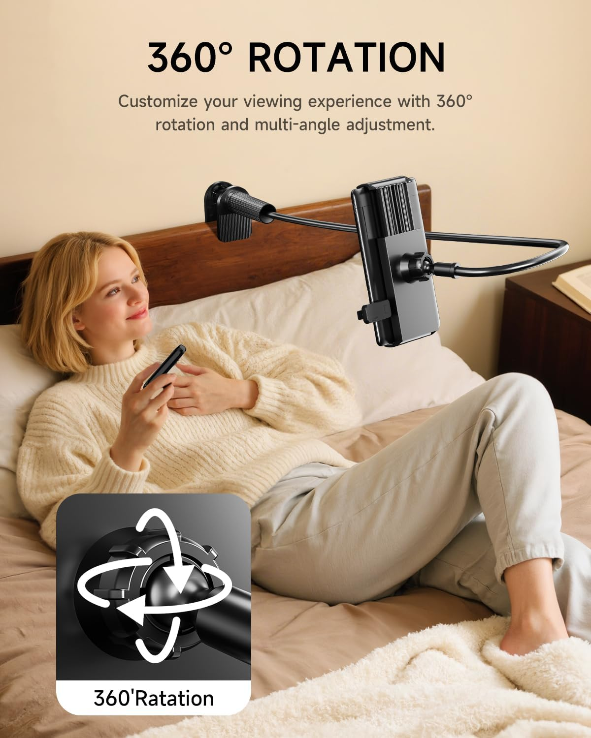 Kindle Holder with Remote Page Turner,Reading Stand for Bed, Desk with Clicker, for Kindle Paperwhite, Oasis, Ipad, Iphone and More image number 2