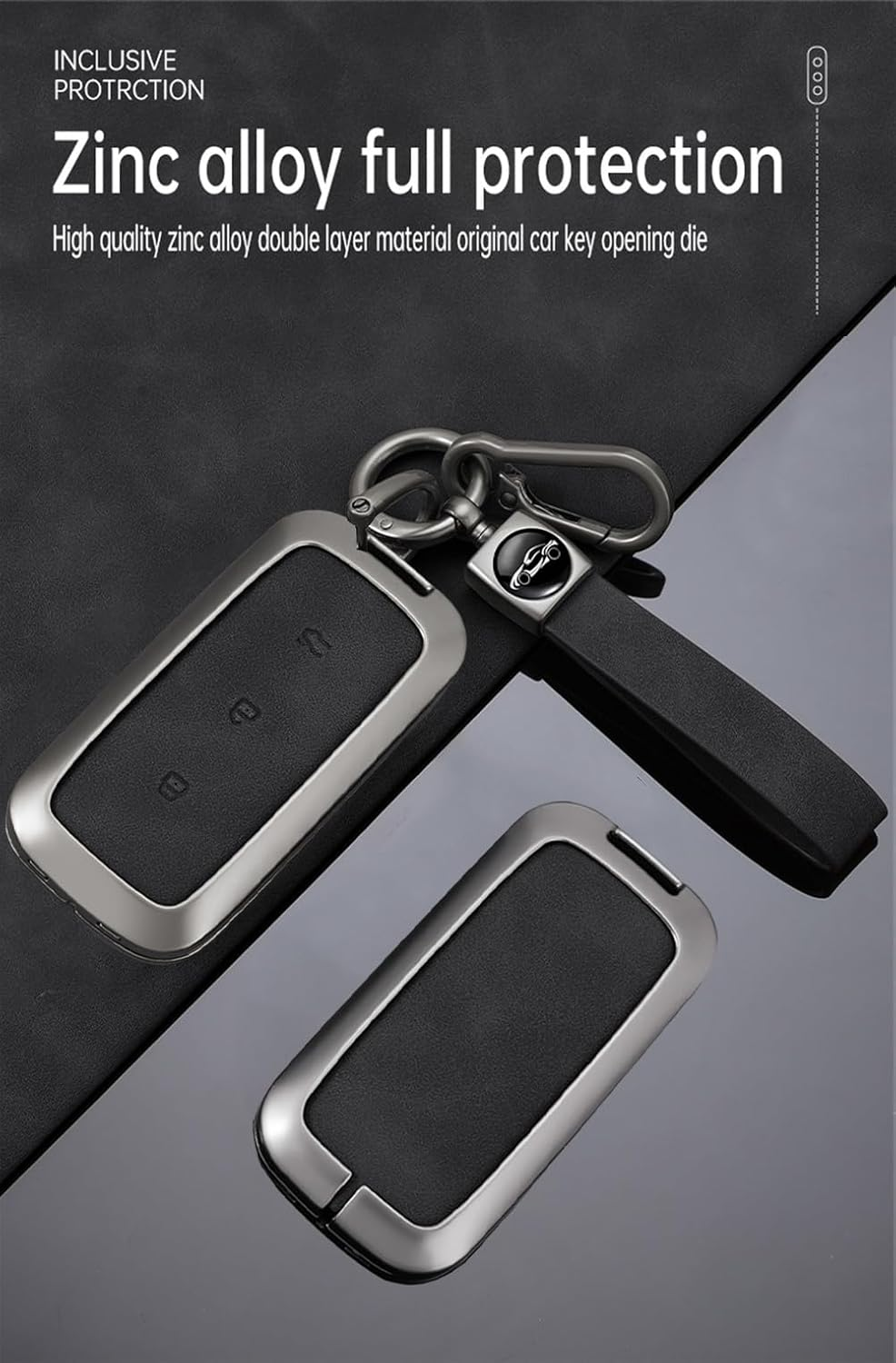 Ontto Car Key Fob Cover Case Fit for Geely EX5 Galaxy L6 L7 E8 E5 Proton E.Mas 7 2026 2025 2024 Smart Key Holder Metal Leather Shell Keyring Car Styling Accessories 3 Buttons Short Keychain-Brown